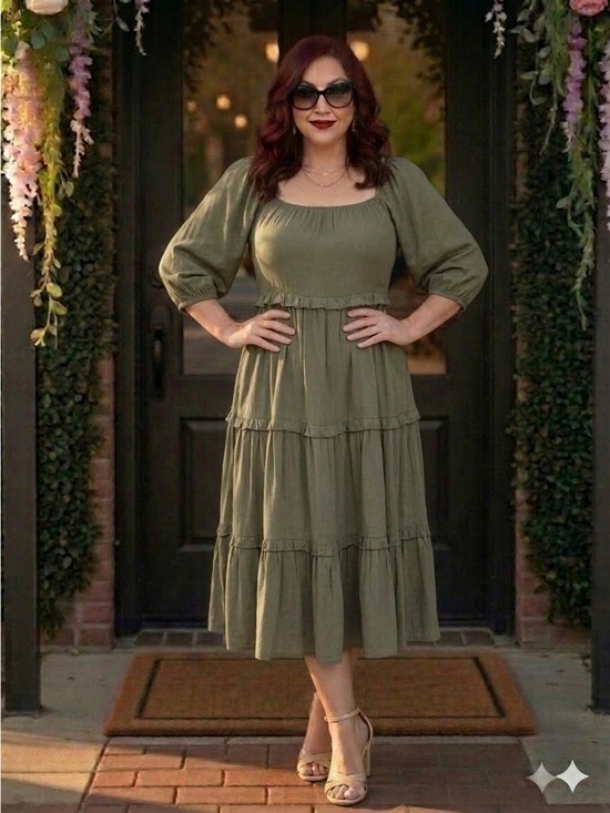 City Chic Dresses & Skirts - City Chic heather Olive Tiered Midi Dress  18W NWT
